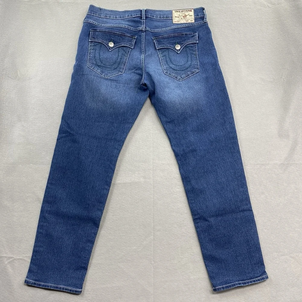 True Religion Jeans Mens 36x32 Blue Denim Pants Geno Relaxed Slim Flap Pocket